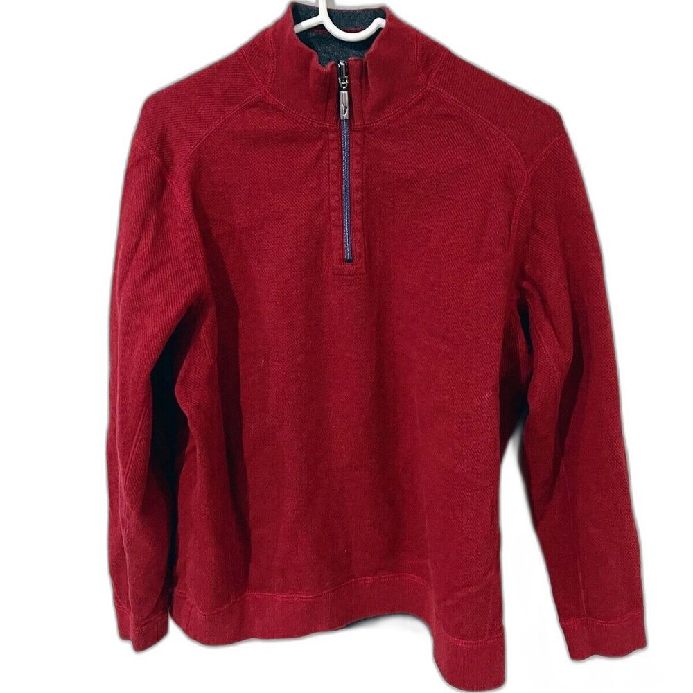 Tommy Bahama Flipshore 1/2 Zip Reversible Black Cherry Heather Sweater, Mens